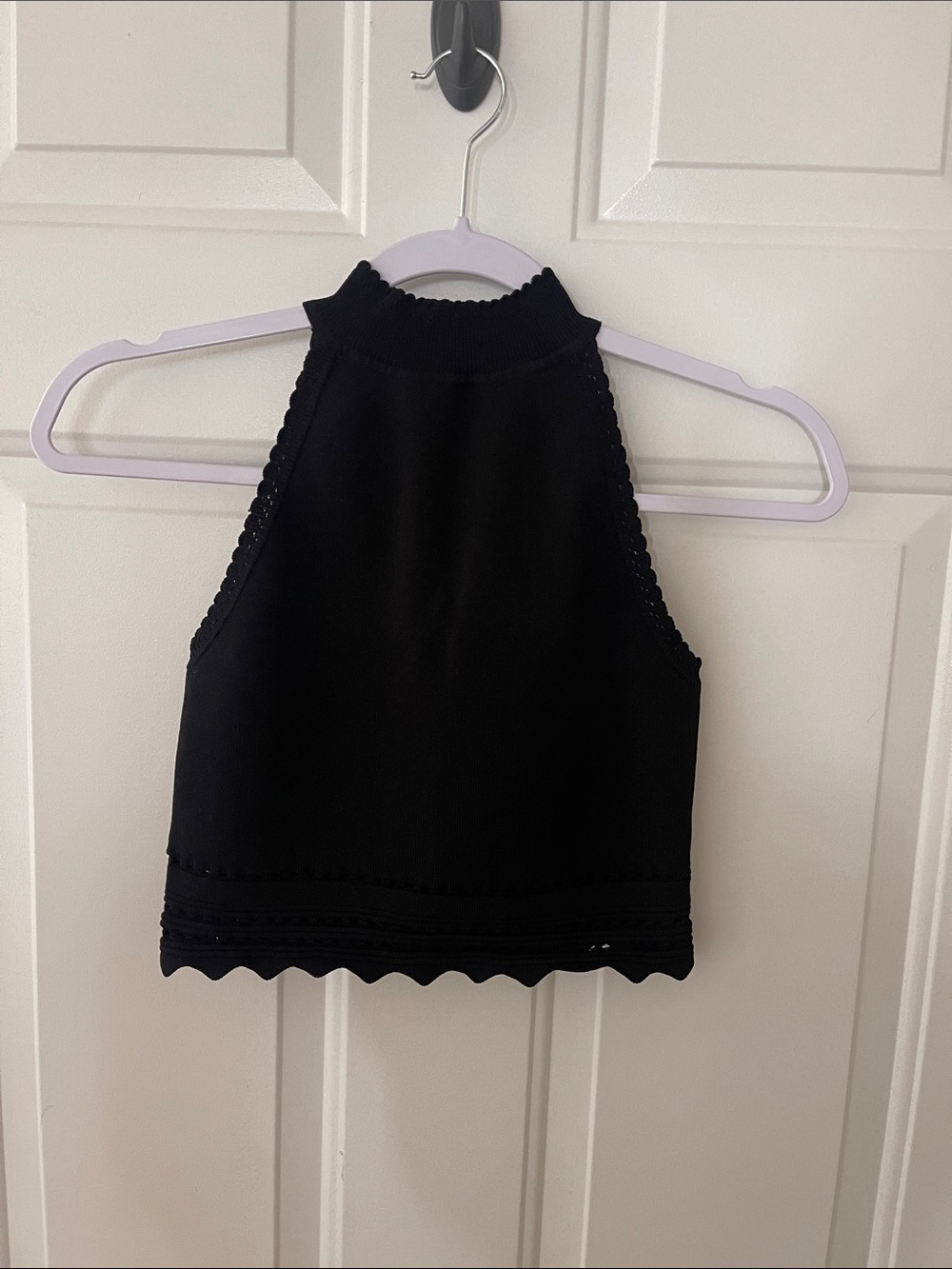 Zara Black High Neck Crochet-Trim Tank
